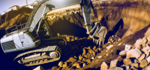 Escavator working on digging a ditch