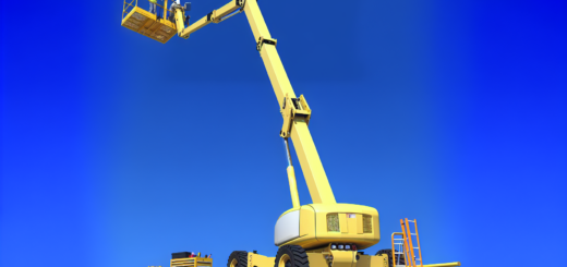 An articulating boom lift in operation