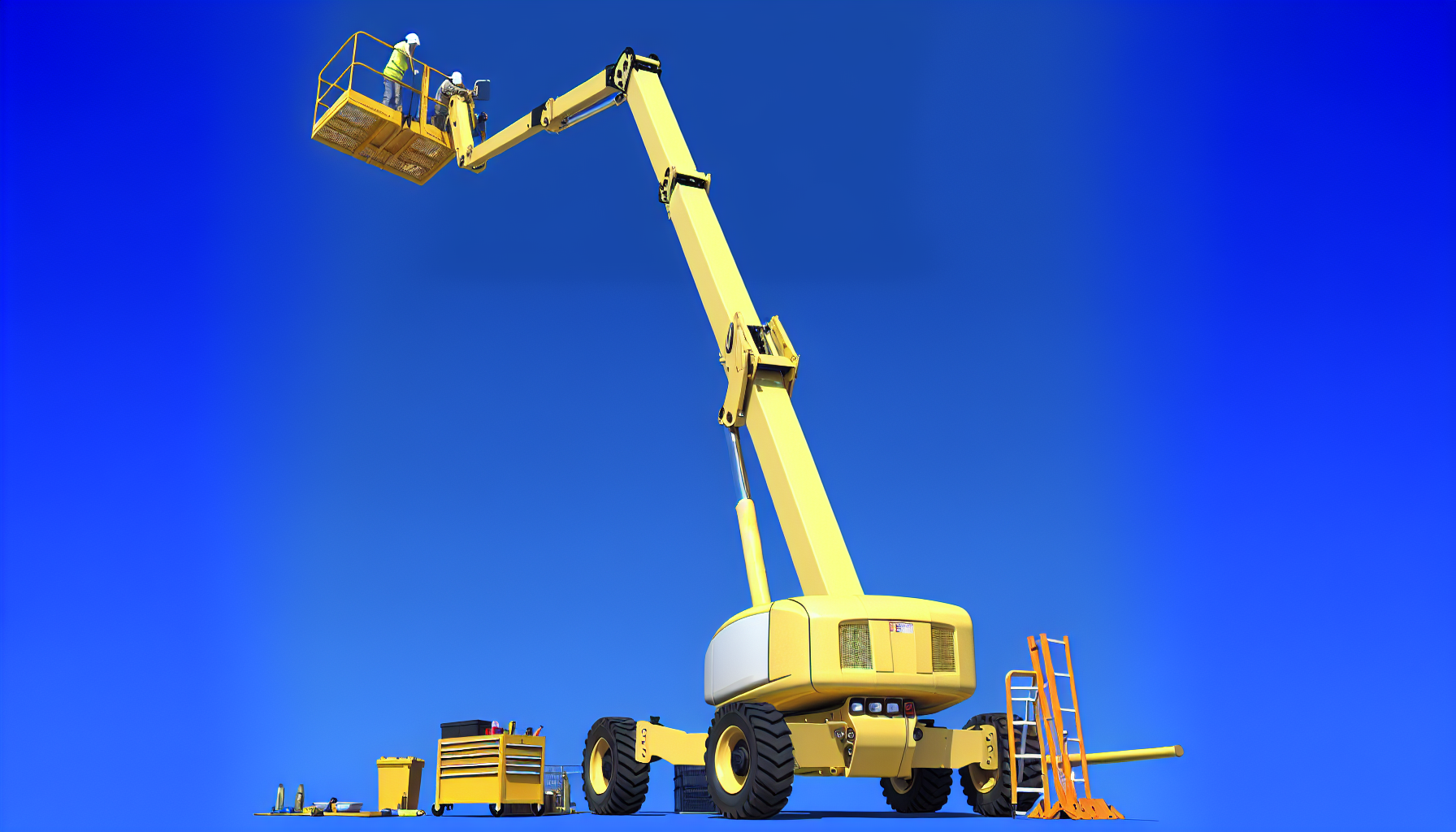 An articulating boom lift in operation