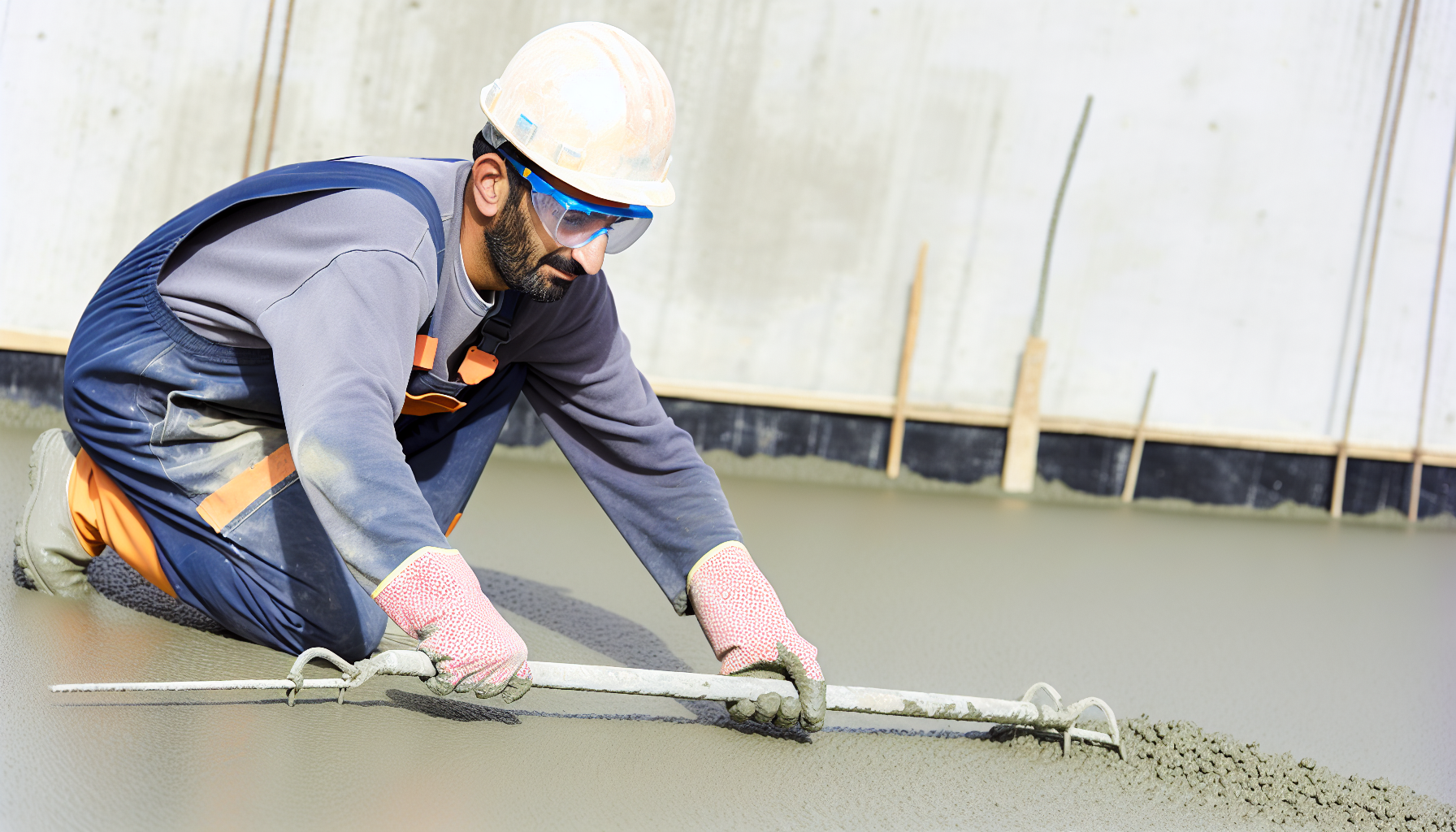 A concrete worker working with levelling floor