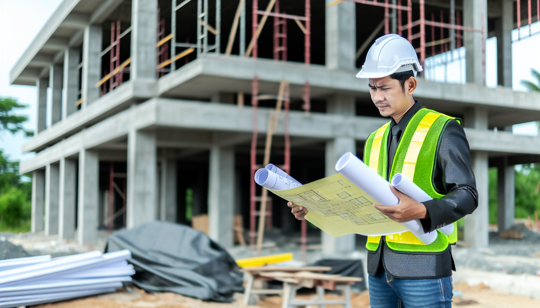 A building engineet with his building documents
