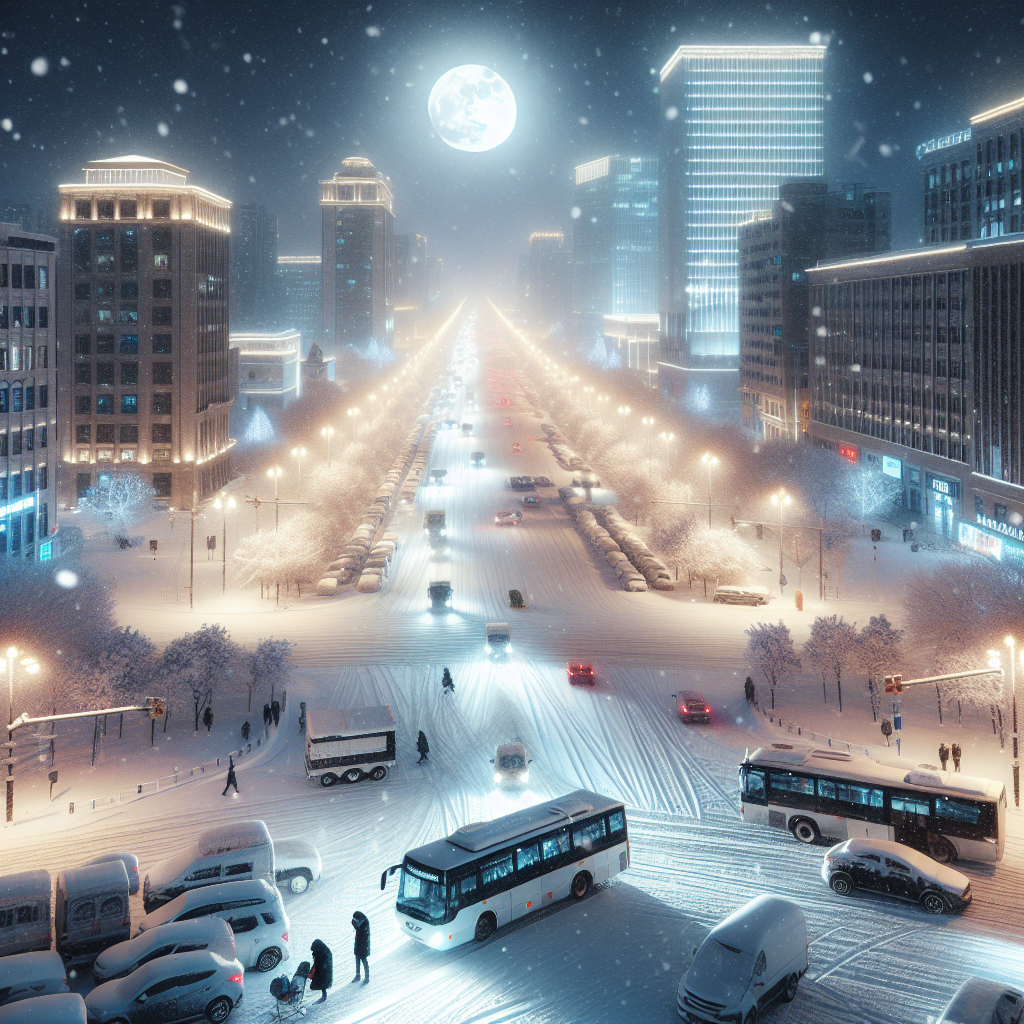 Generate an image winter in the the city with the following settings:, resolution: 4k (3840x2160).