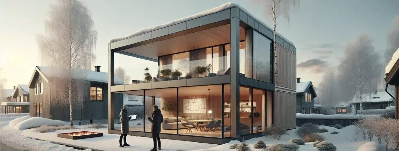 Energy efficient winter garden on a norwegian home in snowy late winter light