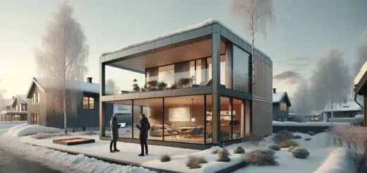Energy efficient winter garden on a norwegian home in snowy late winter light