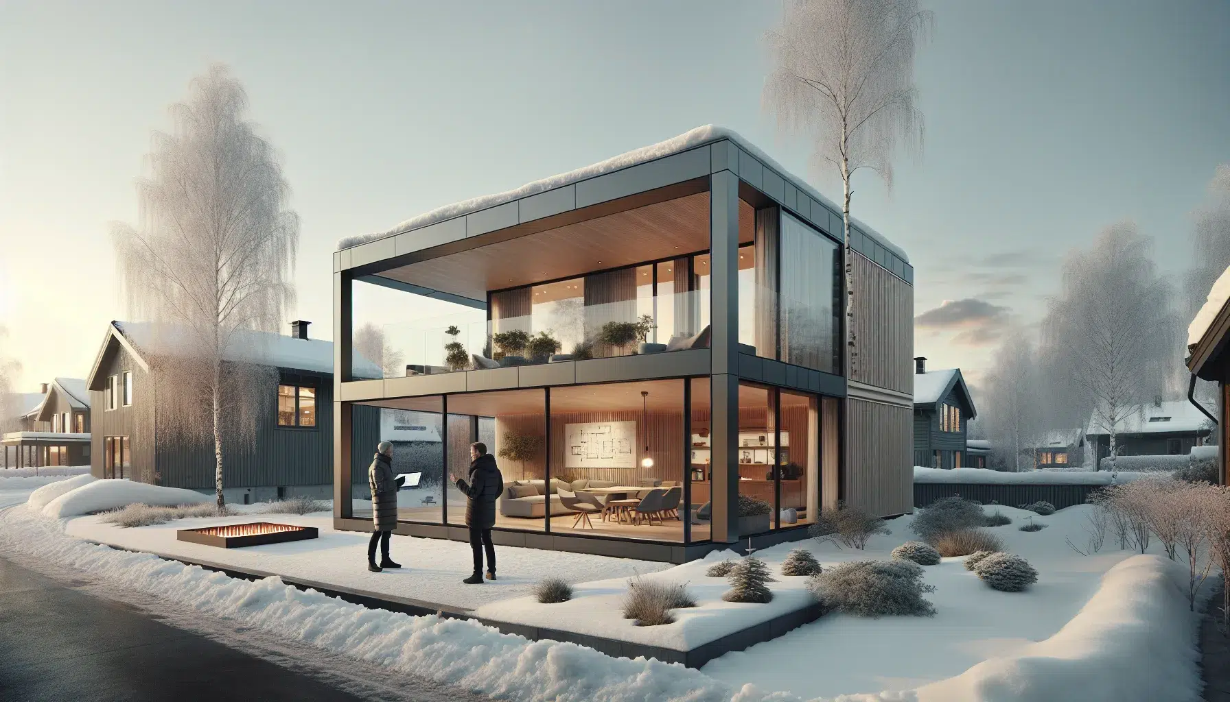 Energy efficient winter garden on a norwegian home in snowy late winter light
