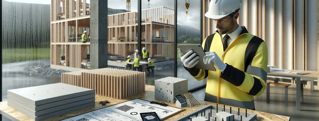Norwegian engineer reviews digital material passports with low carbon concrete and timber samples