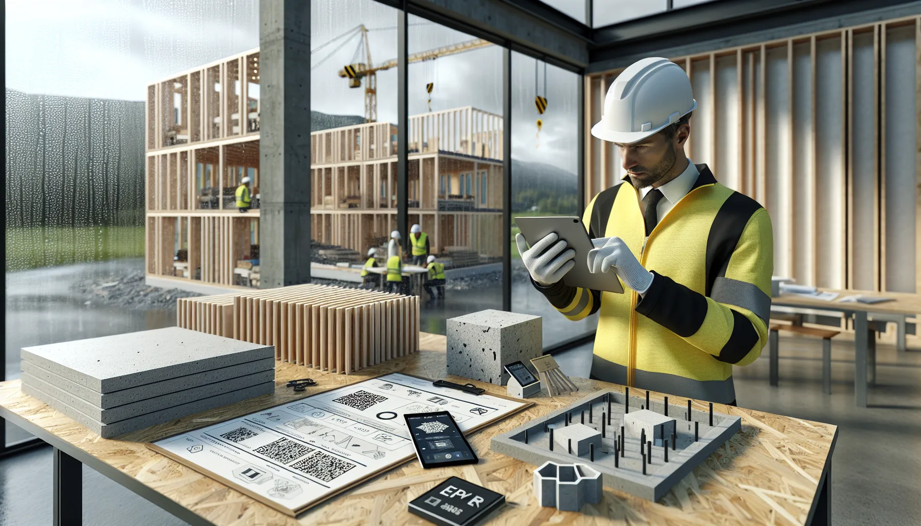 Norwegian engineer reviews digital material passports with low carbon concrete and timber samples