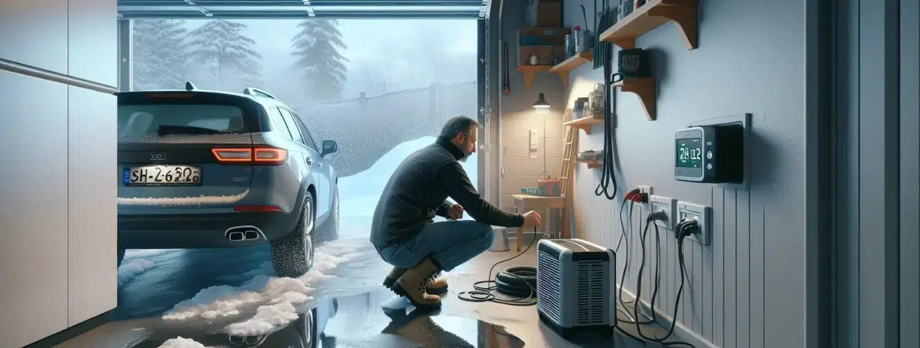 Norwegian garage with dehumidifier hygrometer safe wiring and melting winter slush