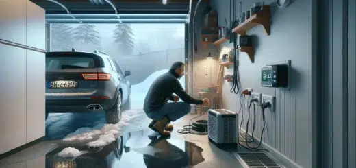 Norwegian garage with dehumidifier hygrometer safe wiring and melting winter slush