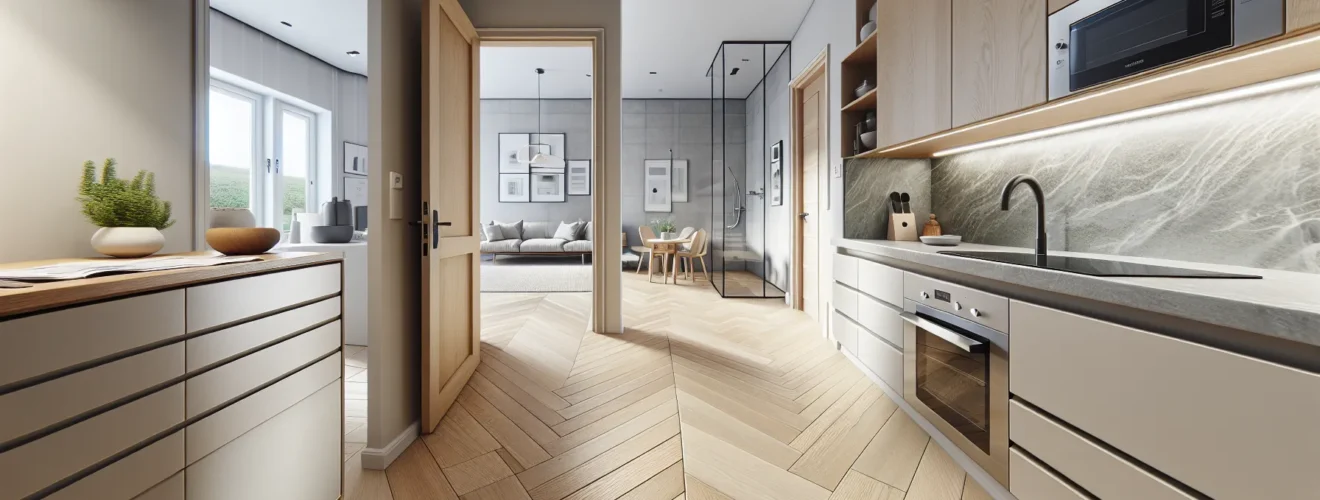 Norwegian home interior showcasing quality kitchen materials and a folder of documentation