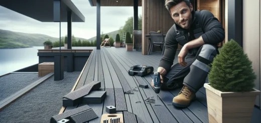 Norwegian homeowner installing composite decking with hidden clips on a new terrace